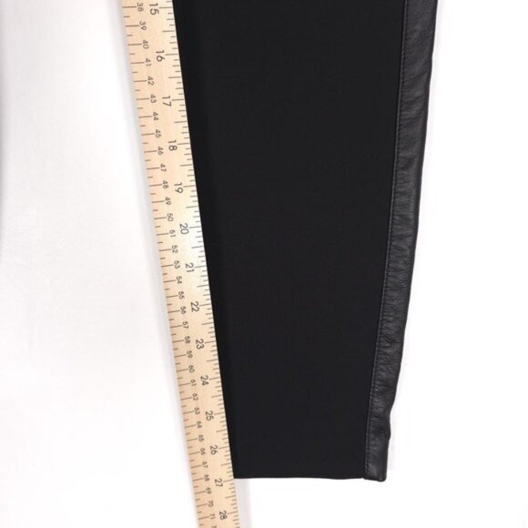 ST. JOHN Leggings Wool Blend Pants Black Side LEATHER Trim Santana Knit MEDIUM - Picture 7 of 9